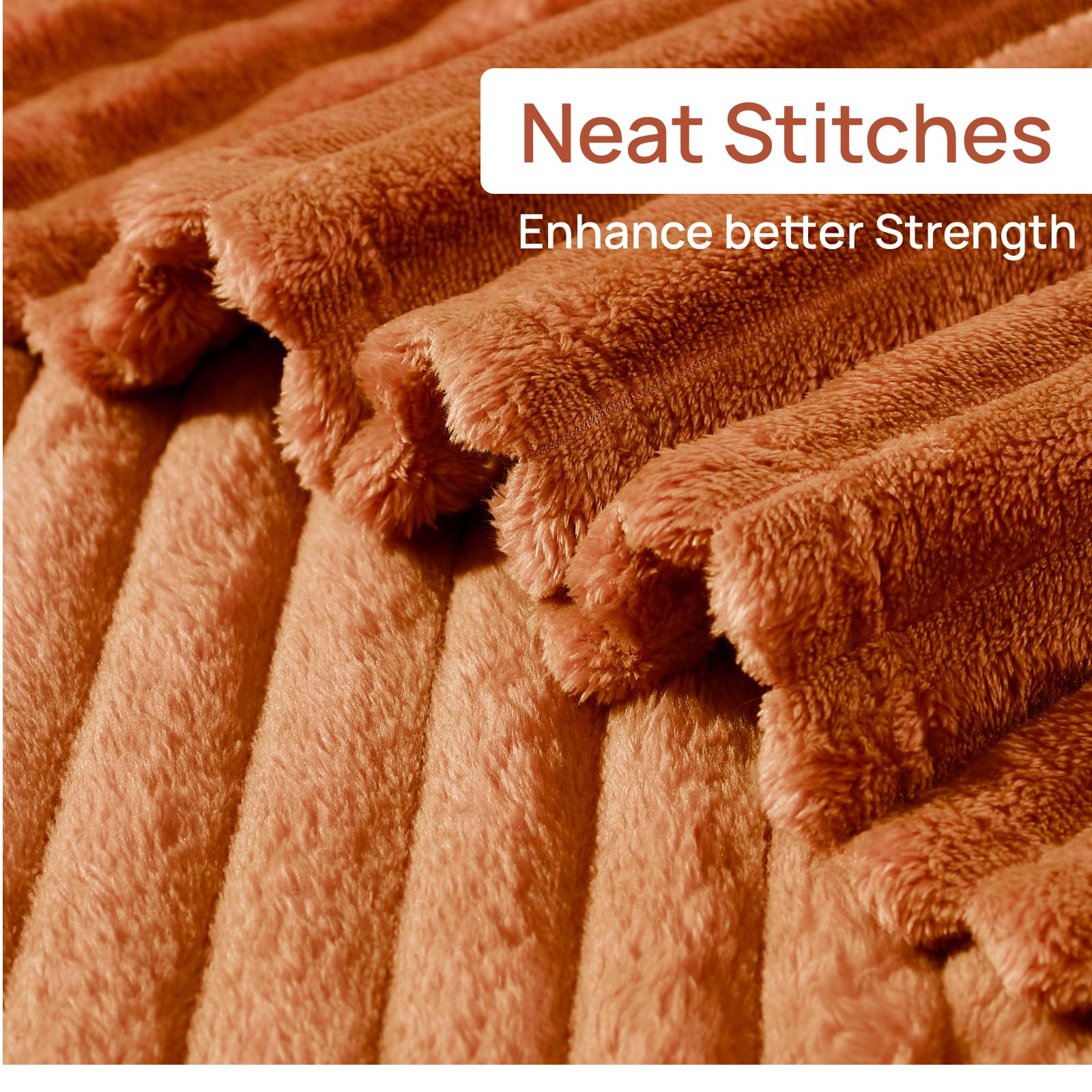 Geniospin Throw Blanket for Couch, Bed, Sofa – 280GSM Super Soft Lightweight Blanket with Stripe, 3D Ribbed Jacquard Blanket, Plush Fuzzy Cozy Throws, Warm and Breathable (Burnt Orange, 50x60 inches)