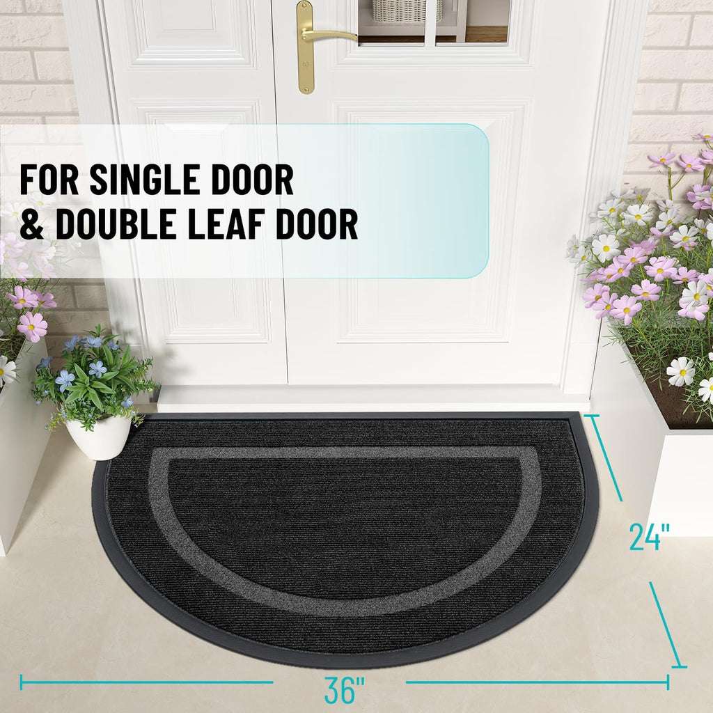 OLANLY Half Circle Door Mat - Waterproof All-Season Welcome Mat | Sturdy Natural Rubber, 36x24, Black