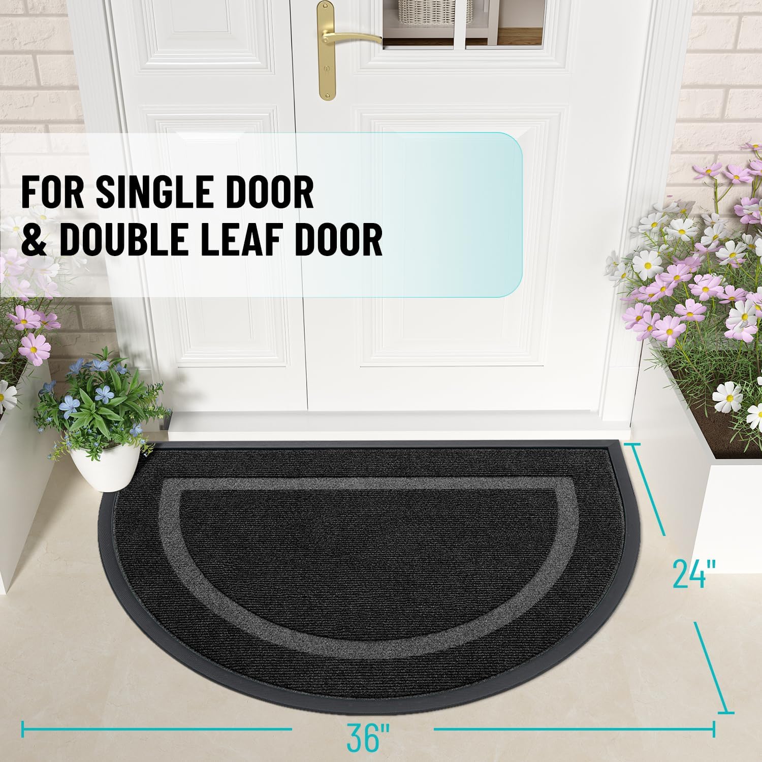 OLANLY Half Circle Door Mat - Waterproof All-Season Welcome Mat | Sturdy Natural Rubber, 36x24, Black