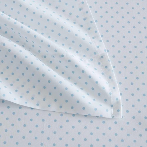 Martha Stewart - Queen Size Sheets Set, Crisp & Tailored Cooling Sheets with a Naturally Smooth Cotton Percale Lightweight Feel - Bed Sheets with Matching Pillowcases & Fitted Sheet (Polka Dot Blue)