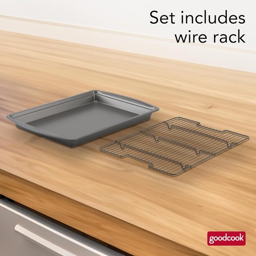 GoodCook Nonstick Carbon Steel Baking Pan & Raised Wire Rack - 15” x 10.5” | Perfect for Pizza, Bacon & More