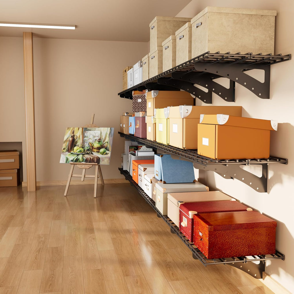 Sturdy 2-Pack Garage Wall Shelving | Heavy Duty Storage Rack for 1200 LBS | Black 70.86" x 23.6"