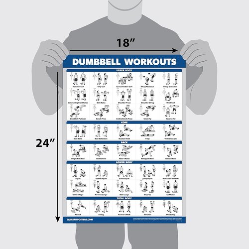 Exercise Poster Set by LAMINATED - 11 Pack of Dumbbell, Kettlebell, Yoga & More | 18" x 24" Size
