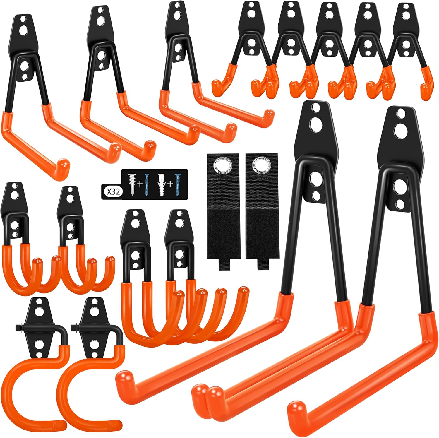 Skiennix Heavy-Duty Garage Hooks - Anti-Slip Coating for Bikes, Ladders, Tools | 18 Pack