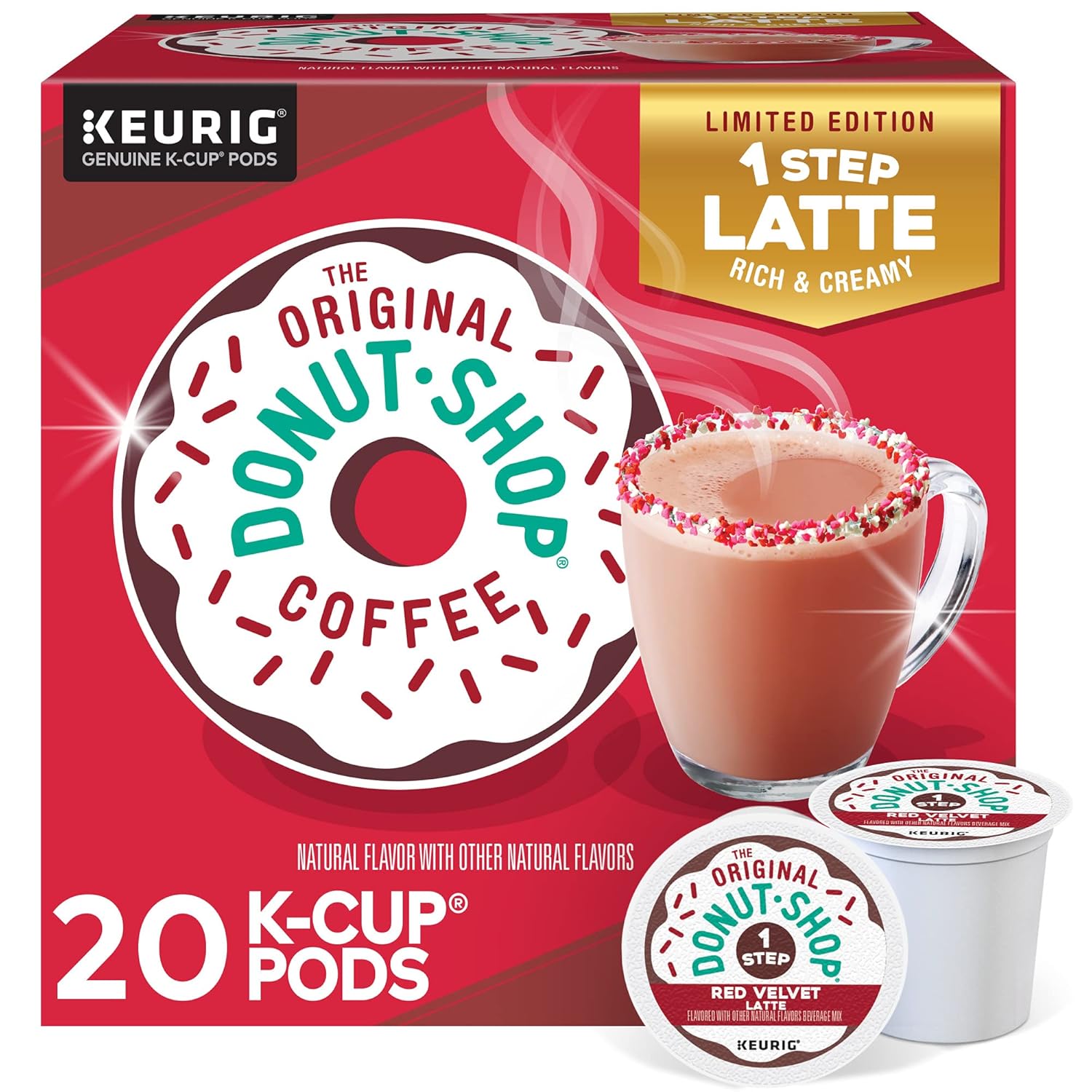 Original Donut Shop Red Velvet Latte K-Cup Pods - One-Step Brewing, 20 Count