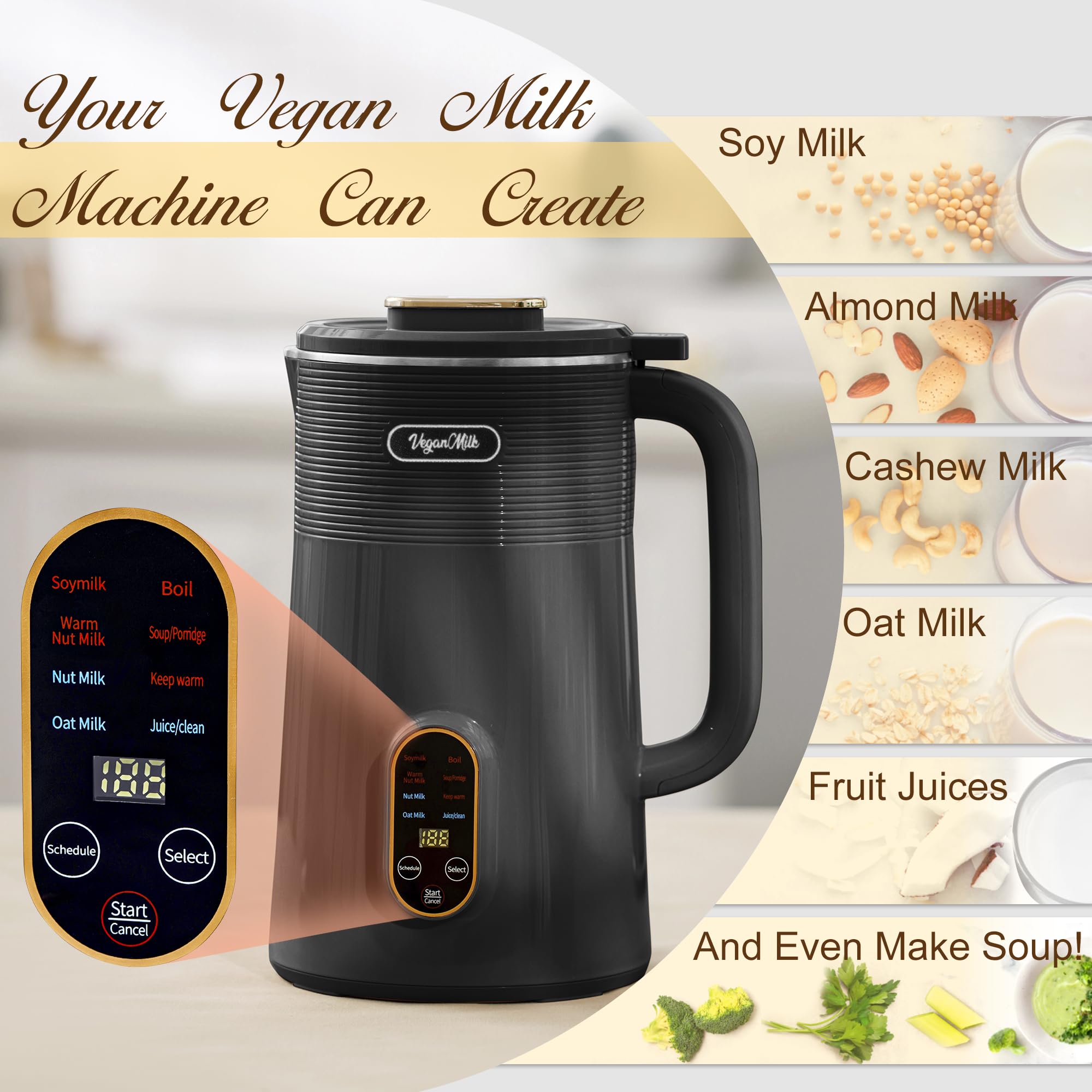 Nut Milk Maker Machine, Almond Milk Maker Machine, Soy Milk Maker Machine, Oat Milk Maker Machine - 8 in 1 Plant Based Milk Maker Machine Works as: Nut Milk Machine, Soymilk Maker & Soup Maker Machine