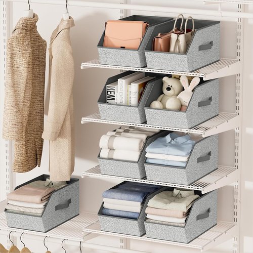Homsorout Large Closet Storage Cubes - Dual Handle Bins for Clothes & Toys | Light Gray, 4 Pack