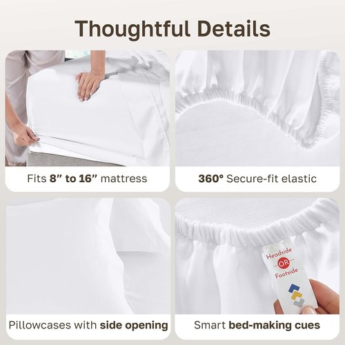 California Design Den Queen Sheet Set - Luxury 600 Thread Count Sateen, 100% Cotton Deep Pocket Sheets - White