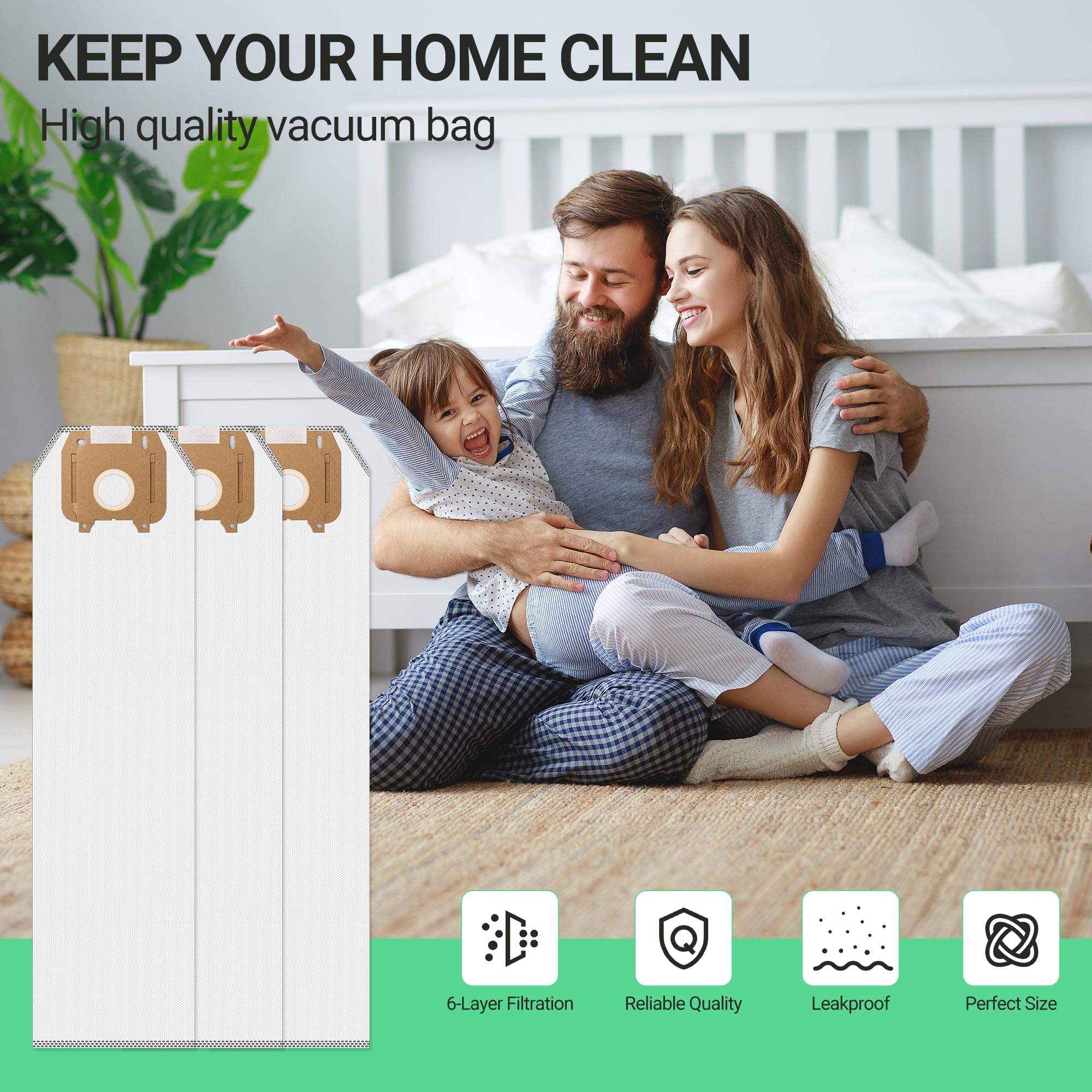 6 Pack Type LW HEPA Vacuum Cleaner Bags Compatible with Oreck Magnesium Upright Vacuum, Part # LWPK6OH LWPK25OH, LWPK3OH, Odor Fighting vavuum cleaner bags by PETOX, White