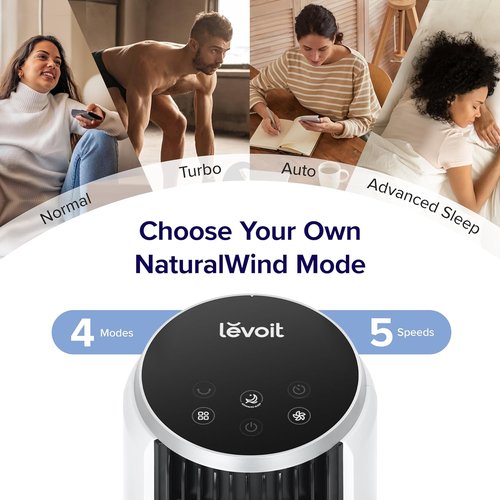LEVOIT Bladeless Tower Fan - 90° Oscillation, 28dB Quiet Operation, 12H Timer, 5 Speeds | 36 Inch, White