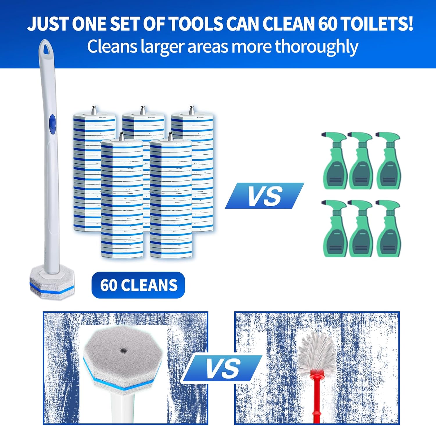 Skiennix Disposable Toilet Brush Set - 60 Replacement Heads & Storage Case for Deep Cleaning