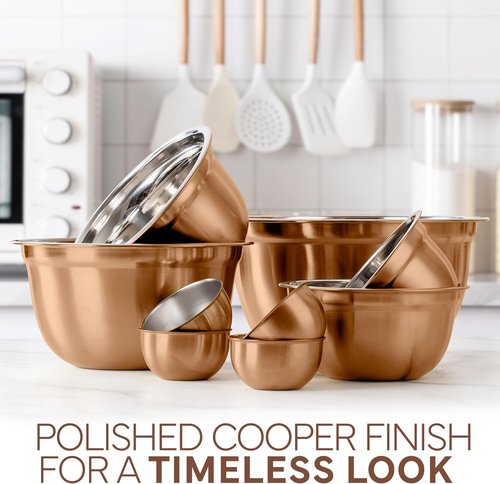 Cook With Color 18-Piece Mixing Bowls Set - Airtight Lids & Stainless Steel Organizers | Copper Kitchen Storage