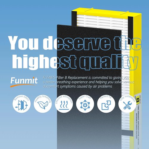 FLT4825 Filter B Replacement - High Efficiency Air Purifier Filters for G-Guardian AC4825, AC4300, AC4900 | 4 Filters + 8 Activated Carbon Pre-Filters, Yellow