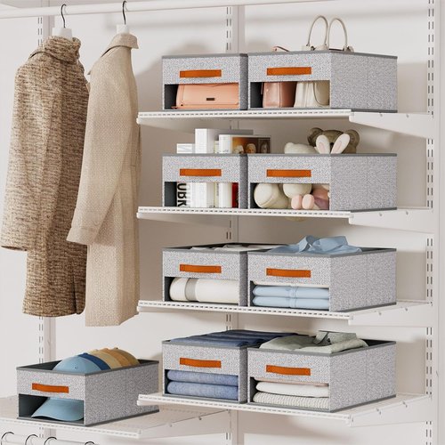 Homsorout Drawer Organizers - 6 Pack Foldable Pants Organizer with Clear Window & Handles | Light Gray Fabric Storage for Clothes, Jeans, Towels & More