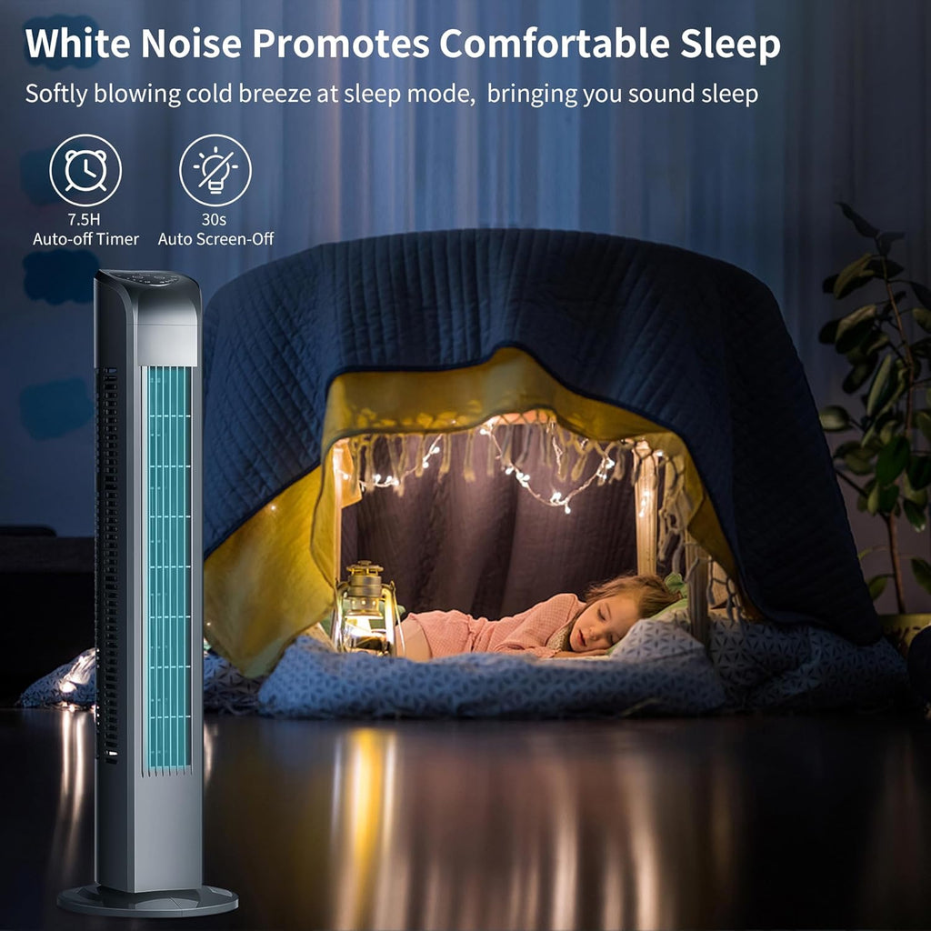 Uthfy Bladeless Tower Fan - 120° Oscillating with Remote Control, 3 Modes & 7.5H Timer | 30 Inch, Black