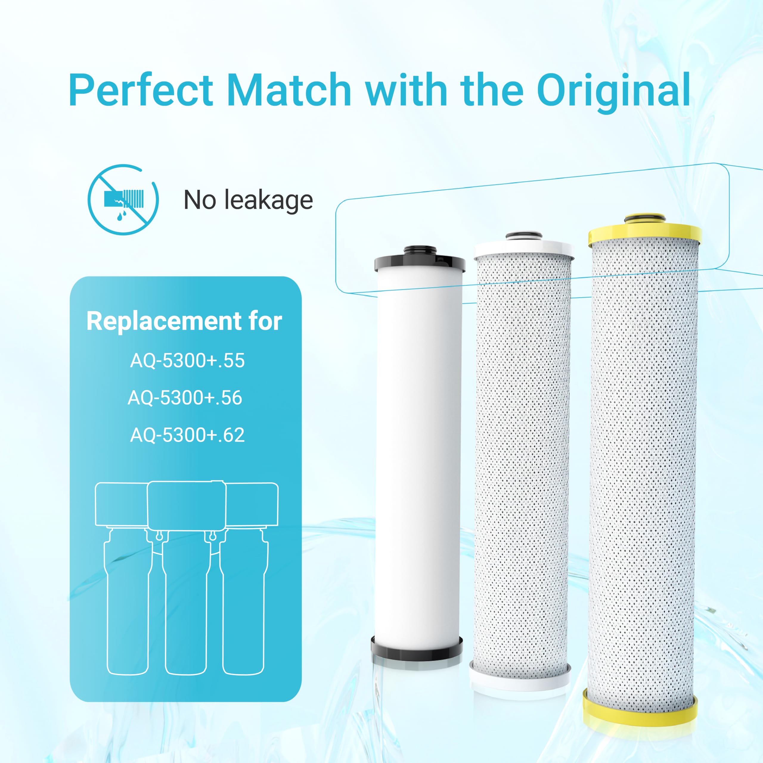 Aquacrest WF51 Water Filter, Replacement for Aquasana® AQ-5300+R, Claryum® 3-Stage Max Flow, AQ-C3M-R, AQ-6300M, 800 Gallons, 3 Filters