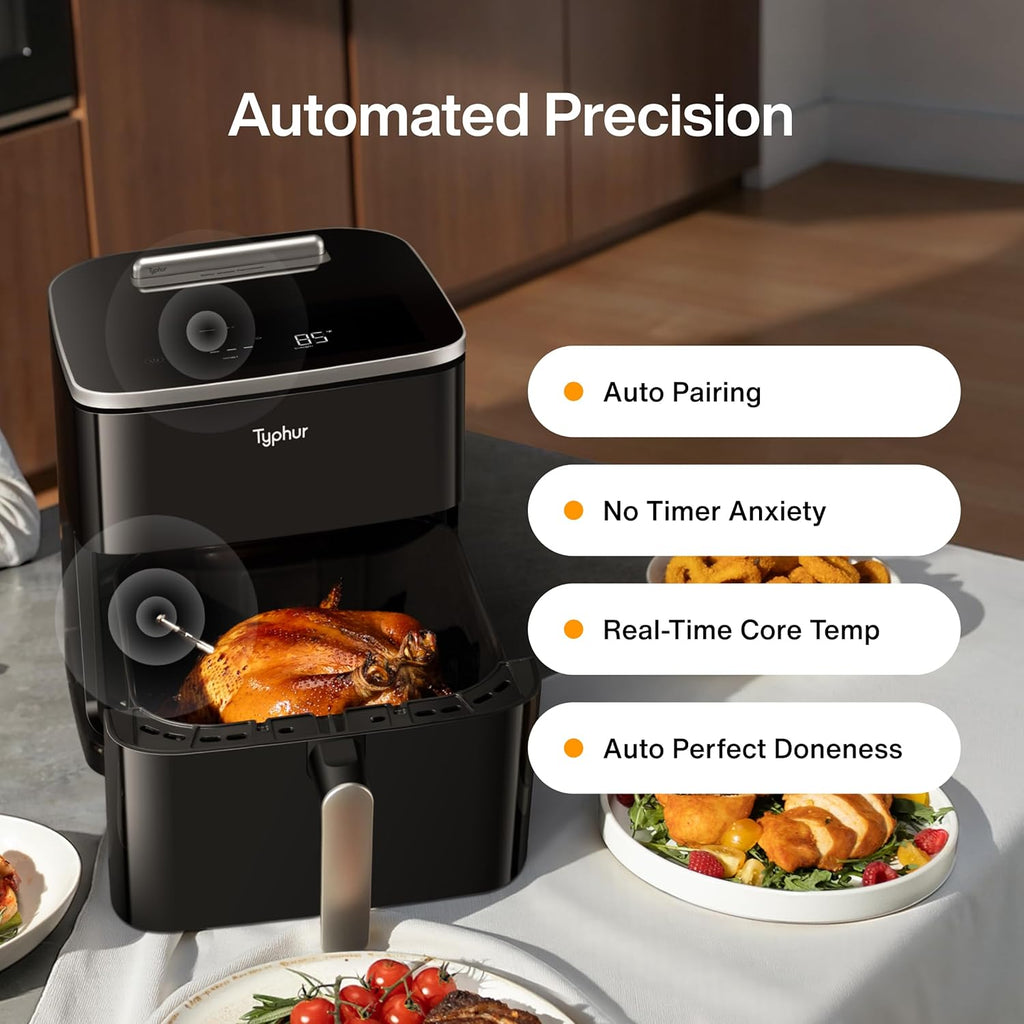 Typhur Sync 8QT AI Smart Air Fryer - 9-in-1 Non-Toxic Ceramic with Wireless Thermometer | Cooks 6lb Chicken
