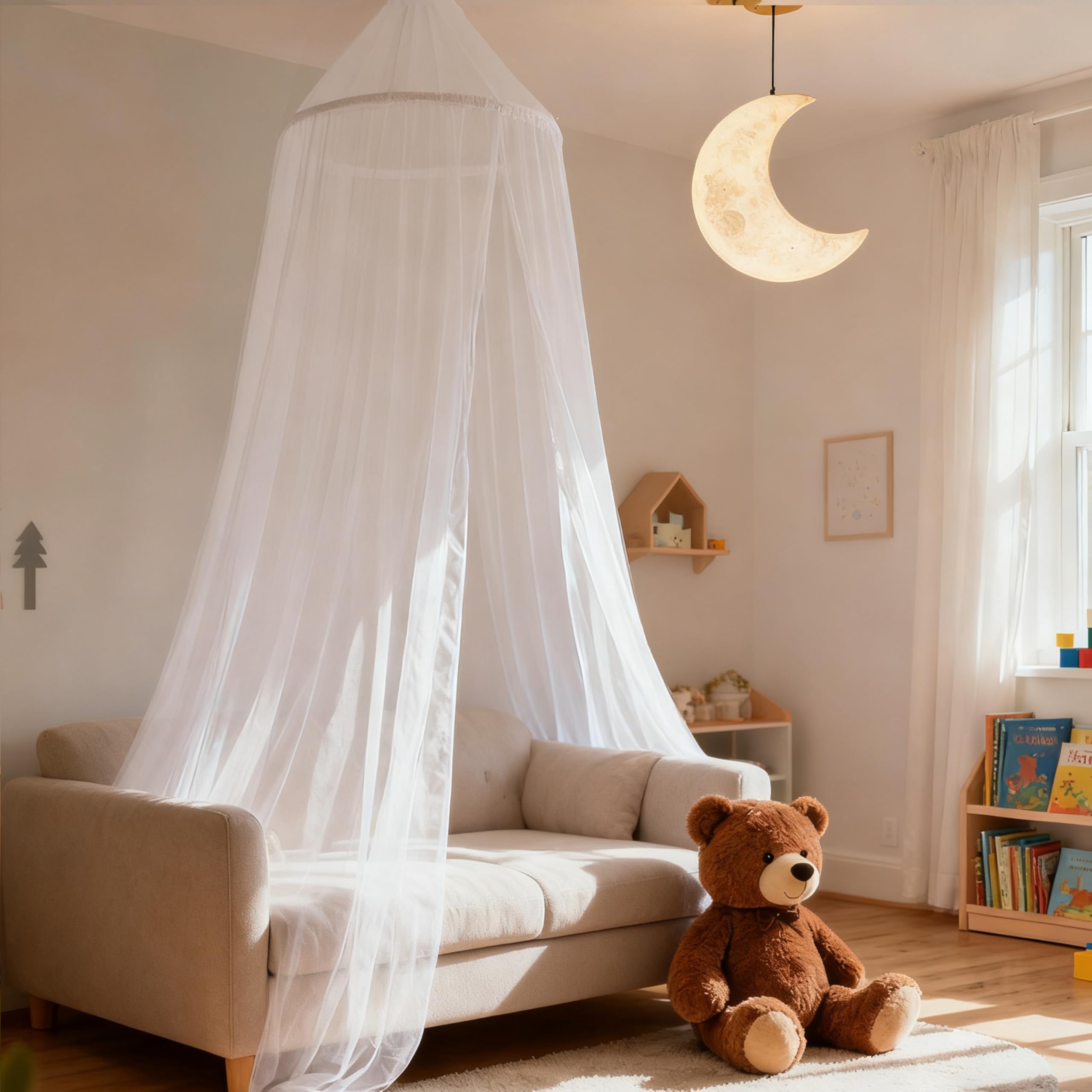 Wnqou White Bed Canopy Mosquito Net for Girls,Princess Canopy for Kids Bed Room Decor (White)