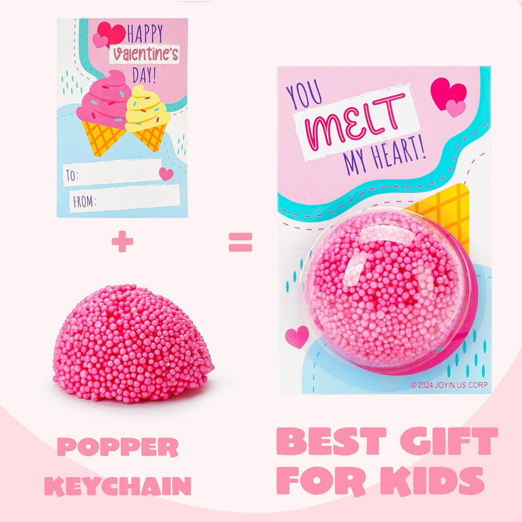 JOYIN 12 PCS Valentines Day Gift Cards with Colorful Play Modeling Squashy Bead Foam for Party Favor, Classroom Exchange Prize, Valentine’s Greeting Cards