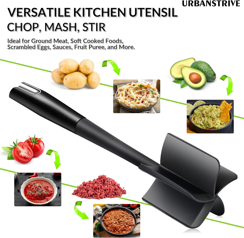 Urbanstrive Heavy Duty Meat Chopper - Durable Non-Scratch Hamburger Smasher | Black Ground Beef Masher