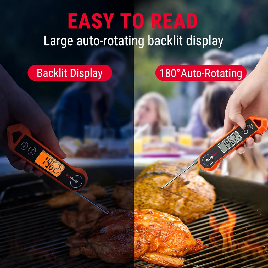 ThermoPro Digital Instant Read Meat Thermometer - Waterproof Kitchen Cooking Tool with Backlit Display for BBQ & Grilling