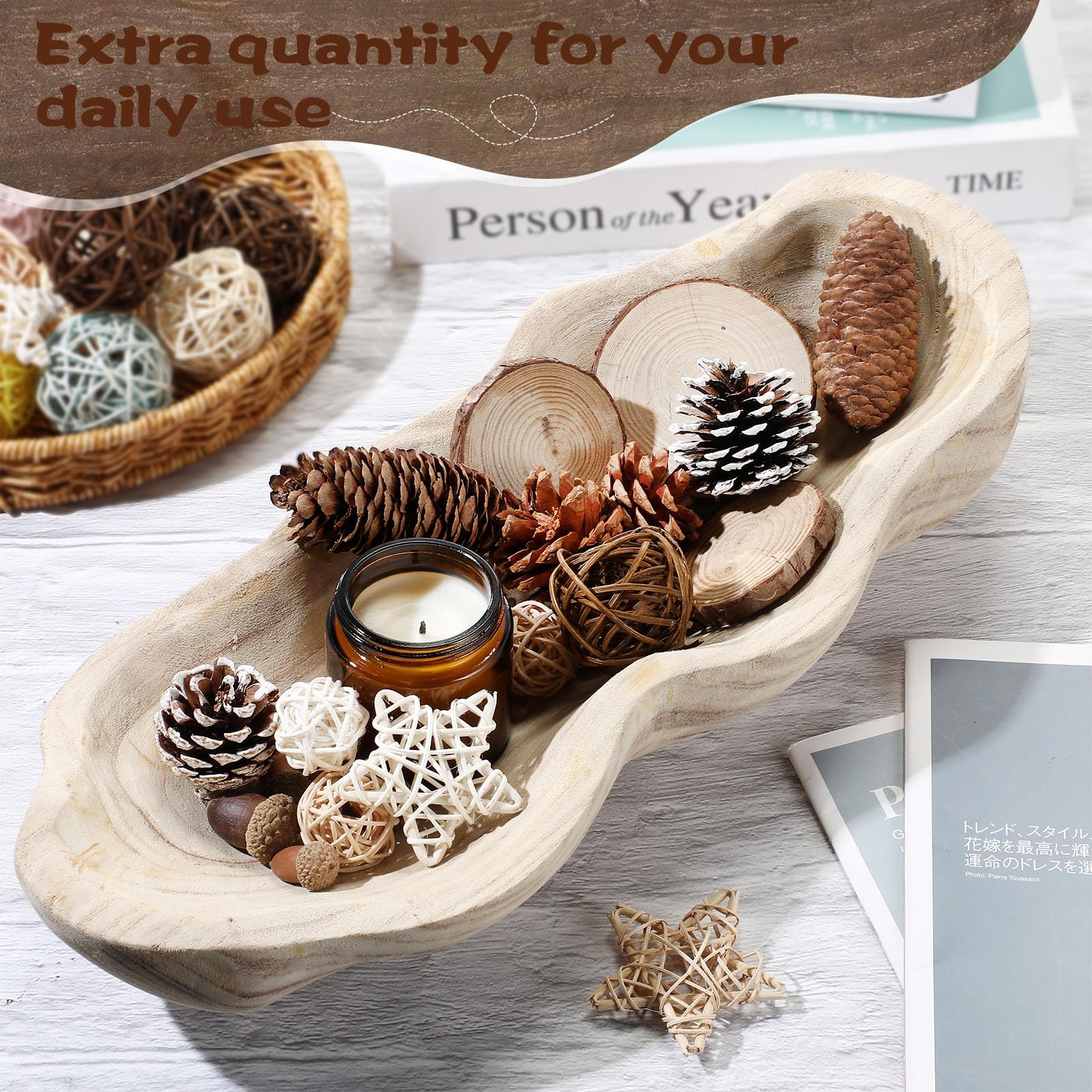 Nuogo 1 Pack 16 Inch Wavy Live Edge Dough Bowl Large Size Wood Rustic Dough Bowl Decorative for DIY Farmhouse Home Supplies Kitchen Decoration(Light Color)