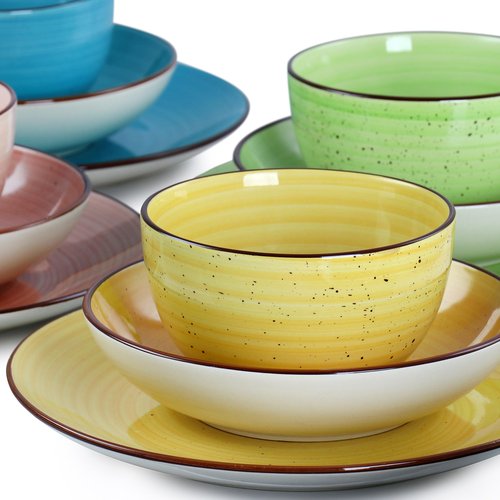 Elama Sebastian Round Stoneware Dinnerware Set in Assorted Colors (24 Piece)