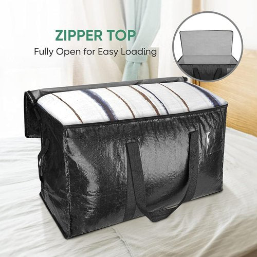 BALEINE Oversized Moving Bags - Heavy-Duty Storage Totes with Reinforced Handles | Black, 4-Pack