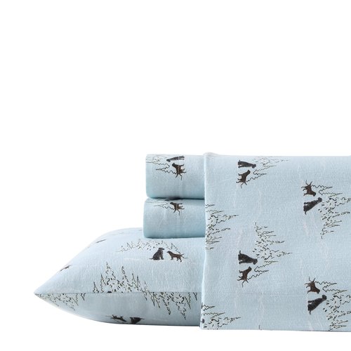 Eddie Bauer - Flannel Sheets Twin Size, Anti-Pilling & Wrinkle Resistant Cotton, Touchably Soft for All-Season Comfort - Bed Sheets with Matching Pillowcases & Fitted Sheet (Dog Friends Blue)