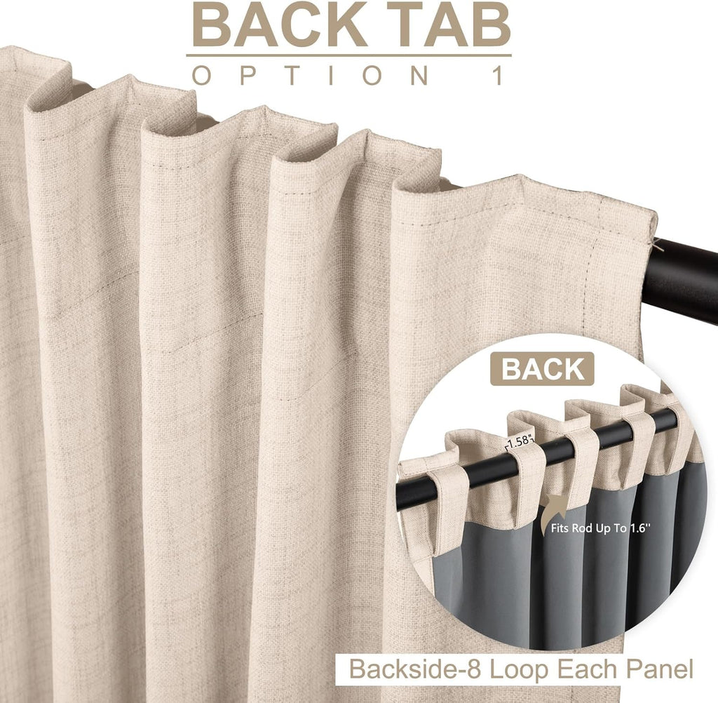 Skiennix 100% Blackout Linen Curtains - Thermal Insulated Drapes for Bedroom | 50" W x 72" L, Beach Sand