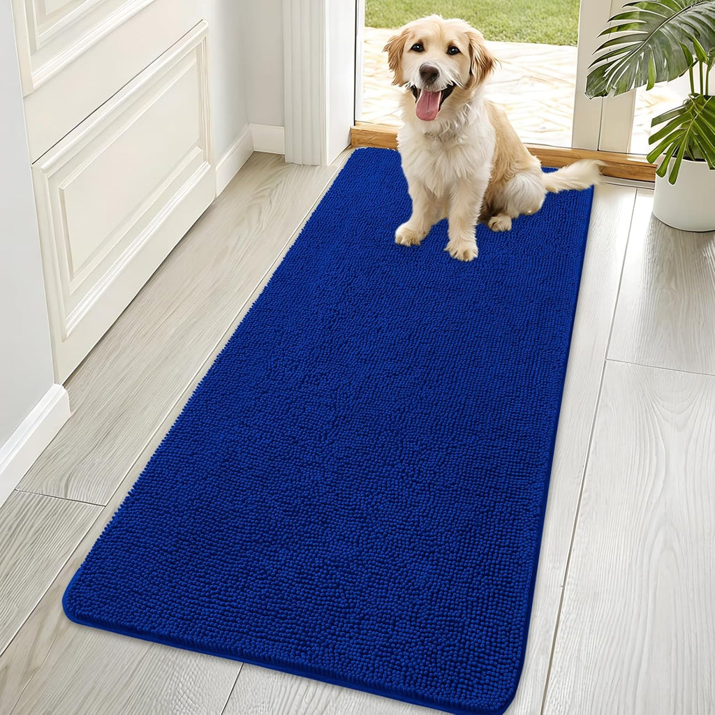 OLANLY Dog Door Mat - Absorbent Non-Slip Mud Mat for Indoor Use | Quick Dry Chenille, 70x35, Royal Blue