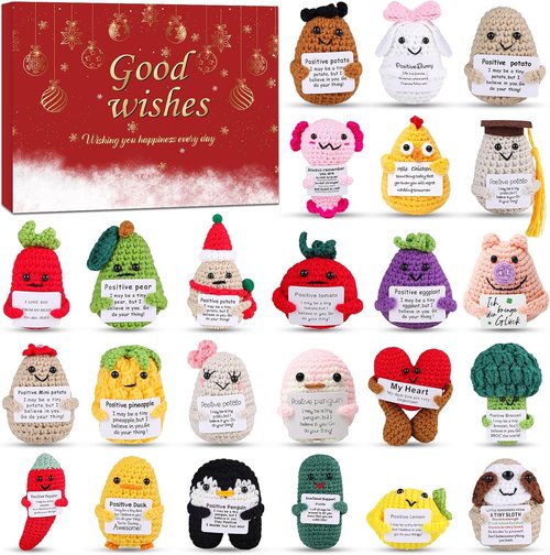 Handmade Crochet Animals Advent Calendar 2025 - 24 Days Christmas Countdown with Positive Cards