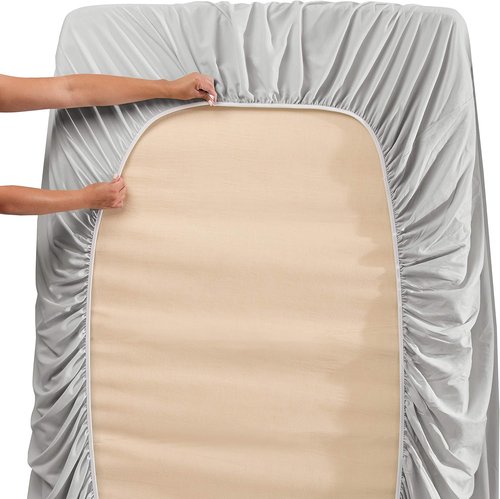 Hearth & Harbor Twin Extra Deep Pocket Sheet Set - Fits Mattresses 18-24 Inches Deep - Silver 4-Piece