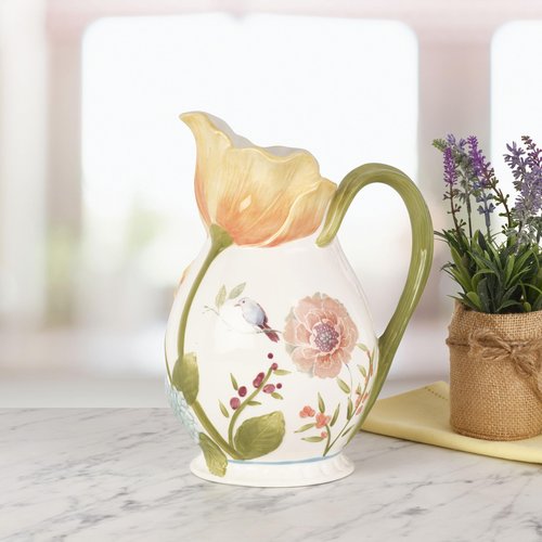 Fitz and Floyd Meadow Floral Pitcher Vase, 2.5 Quart