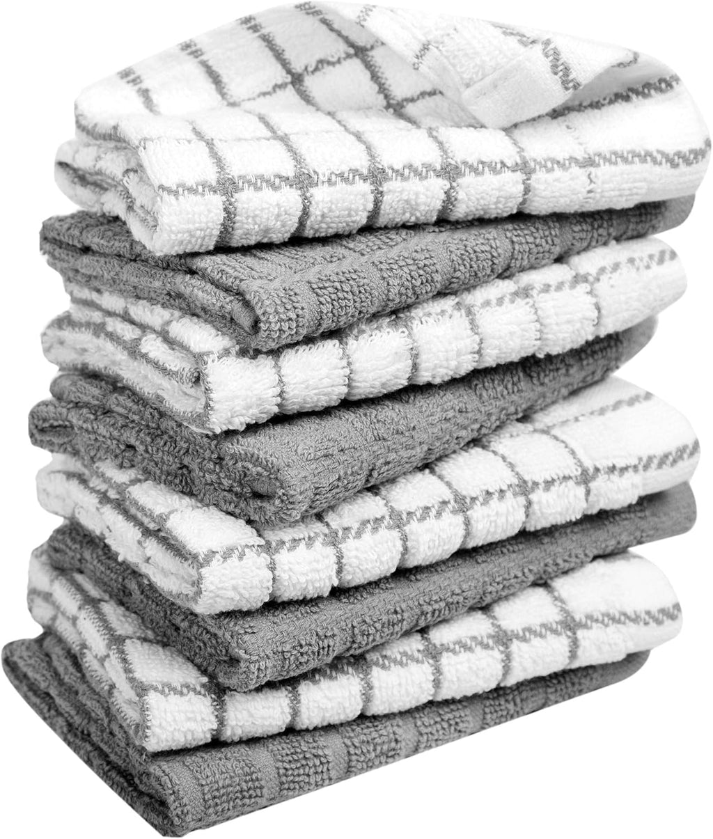 Bumble 100% Cotton Dish Cloths - 8 Pack | Soft, Highly Absorbent Kitchen Towels | 12" x 12" | Gray