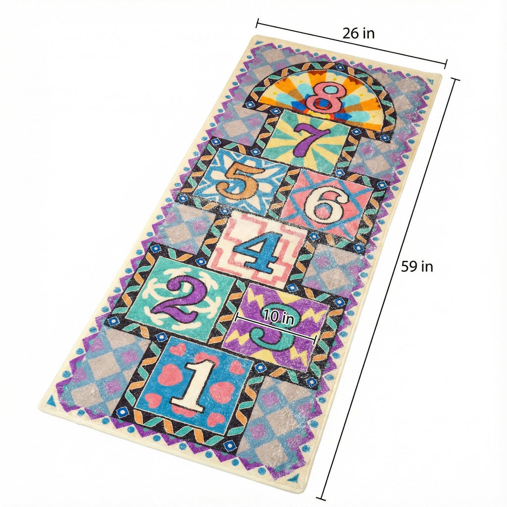 saihe Hopscotch Rug for Kids – Ultra Soft Faux Cashmere Play Mat (59"x26") – Educational Activity Rug with Non-Slip & Washable Design, 2 Bean Bags & Oxford Storage Bag for Nursery, Home & Classroom