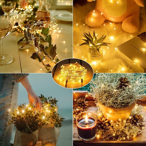 Fairy Lights Battery Operated String Lights - 12 Pack 7ft 20 LED Warm White Silver Wire for Mason Jars & Decor