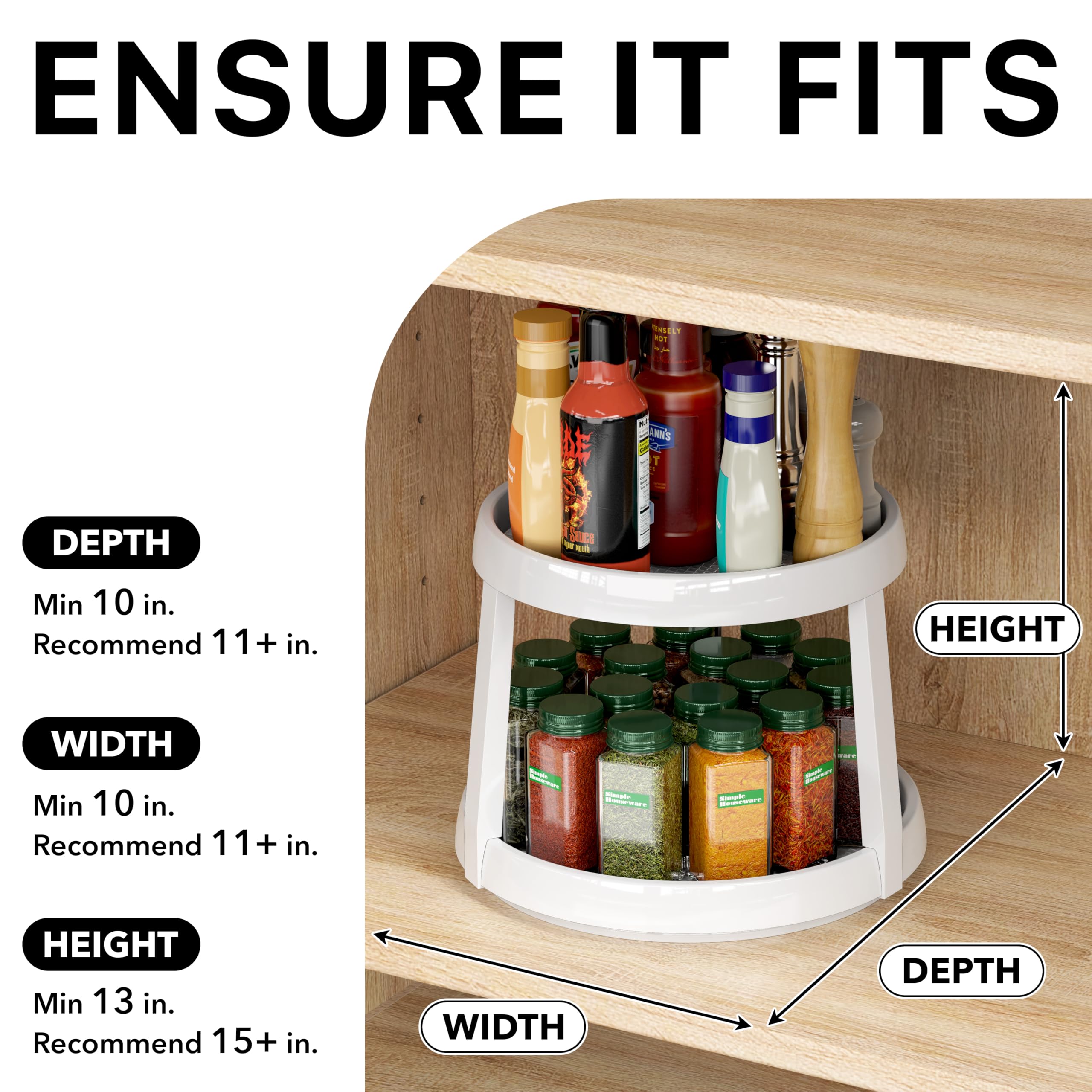 Simple Houseware 2-Tier Lazy Susan Spice Organizer, 10" Diameter, White/Gray