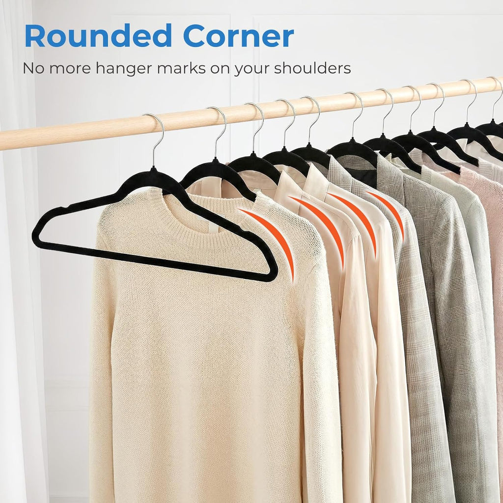 Smartor Black Velvet Hangers - 50 Pack Non-Slip Clothes Hangers with Shoulder Notches | Premium Slim Space-Saving Design