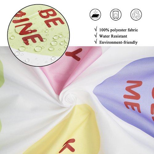 Caheansi Valentine Shower Curtain, Colorful Candy Heart Love Theme Cute Bathroom Curtain Waterproof Fabric Machine Washable with Hooks, 72" Wx72 L