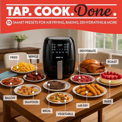 Gourmia Air Fryer - 4 Qt Capacity with FryForce360º Technology & Digital Display | 8 Cooking Presets, Compact Black