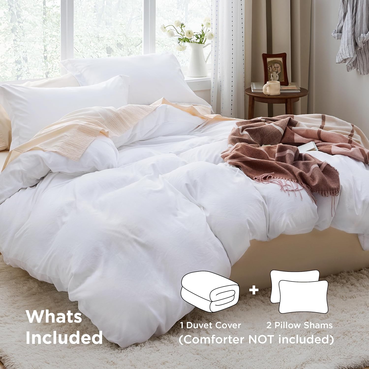 Bedsure King Duvet Cover Set - Bright White Oversized 3-Piece Extra Soft Cotton-Like Polyester, 120''x98'' with Zipper Closure & 2 Pillow Shams