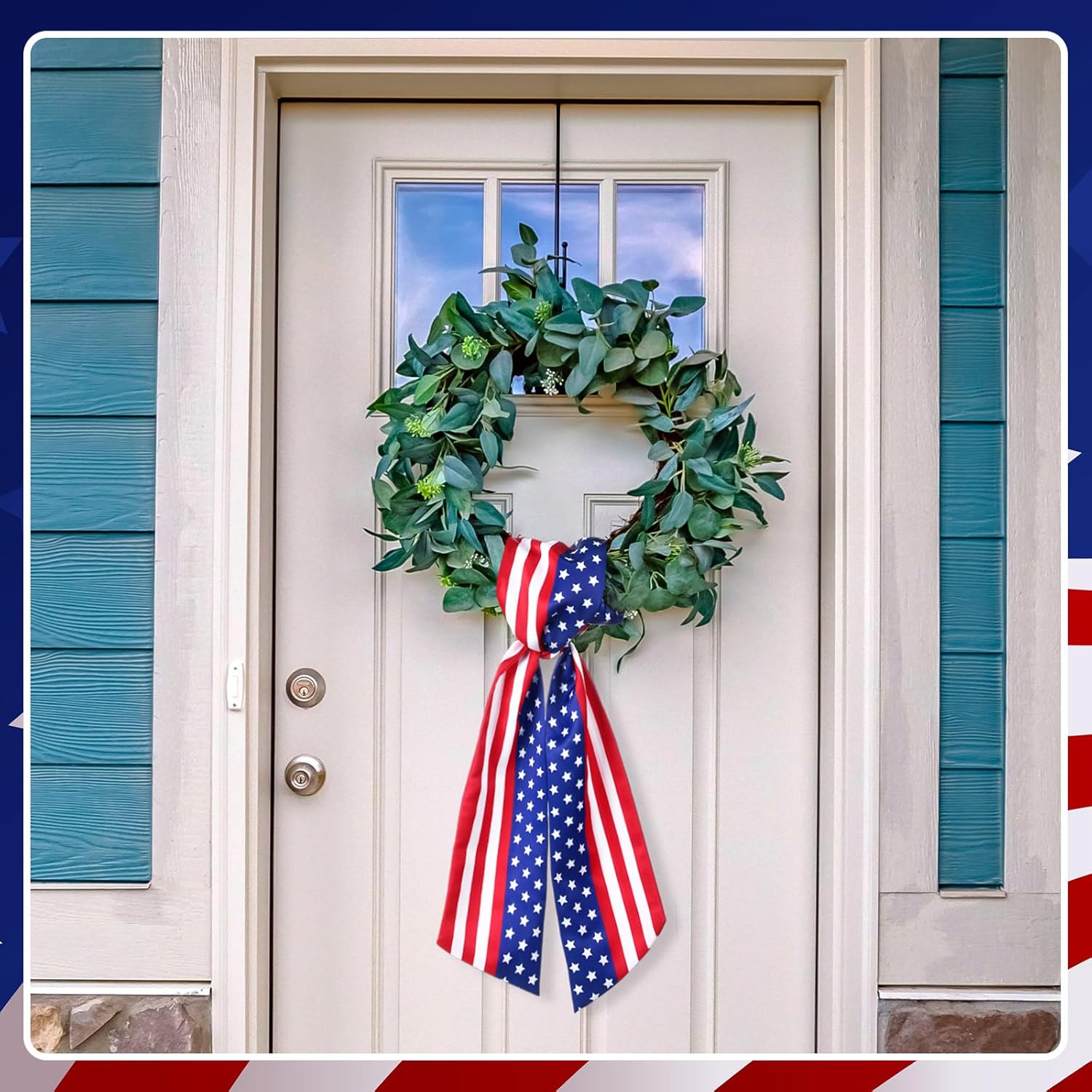 VitalCozy Patriotic Wreath Sash - Satin Embroidery Monogram Ribbon for Indoor/Outdoor Decor