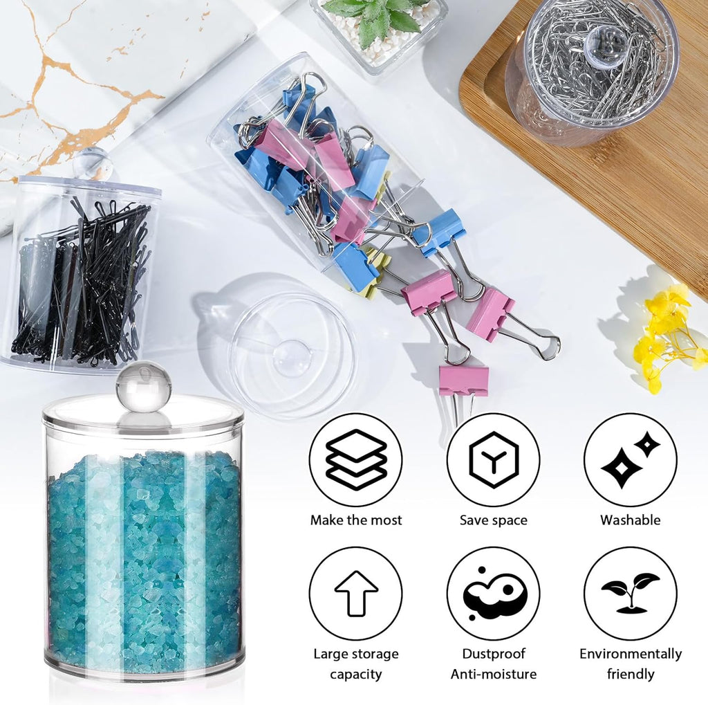 XIPENGKEJI Qtip Holder Set - 4 Pack Apothecary Jars with Lids for Bathroom Organization | 10oz-12oz Plastic Canisters
