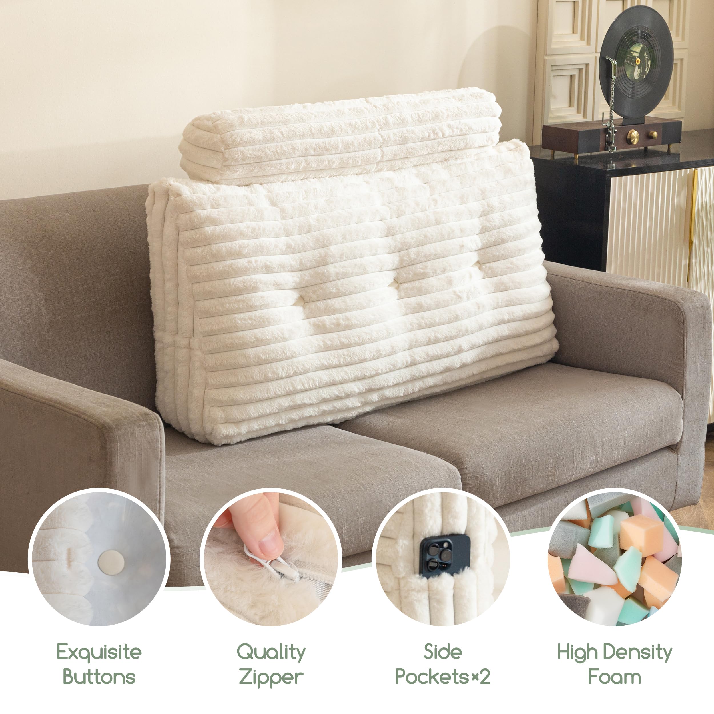 HIGOGOGO Triangular Headboard Wedge Pillow with a Cylindrical Pillow and Memory Foam Filling, Daybed Pillows for Sitting up, Reading or Working with Removable Cover,Twin 39.4"x19.7"