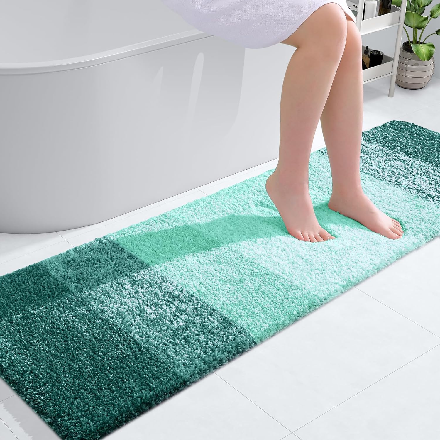 OLANLY Bathroom Runner Rug - Extra Soft Microfiber Mat with Rubber Backing | 59"x17", Quick Dry, Blackish Green