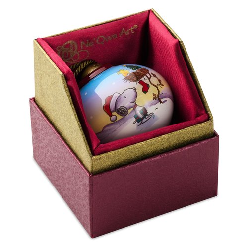 Hallmark Peanuts Ne'Qwa Art Snoopy and Woodstock Christmas Ornament, Hand-Painted Glass