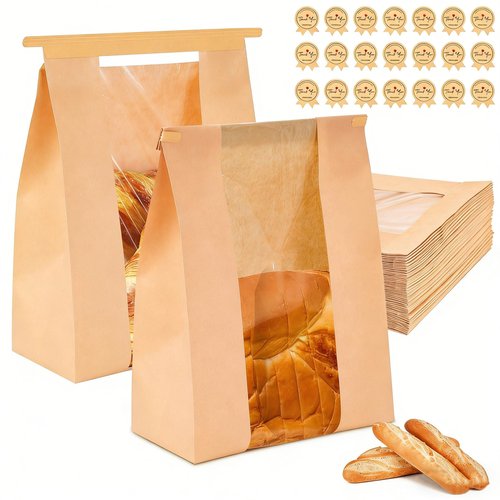 120pcs Bread Bags for Homemade Bread Sourdough, Sourdough Paper With Window 14"x8.3"x3.5" Sourdough Bread Bags for Gifting Large Bakery Bags Used for Storage Cookies & Snacks 130 Cute Sealing Stickers