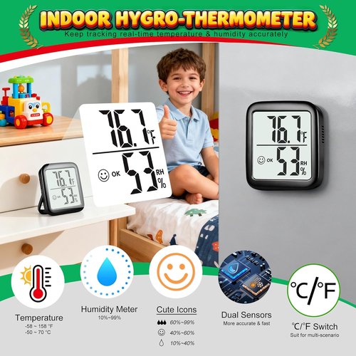 Antonki Room Thermometer & Hygrometer - Digital Indoor Temperature & Humidity Monitor | 2-Pack with Battery Included