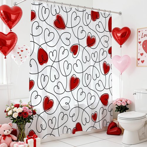 Mocsicka Valentines Day Shower Curtain, Red Heart Bath Curtain for Valentine Bathroom Decor, Waterproof Fabric Shower Curtain for Valentines Gifts for Her, 72 X 72 Inch